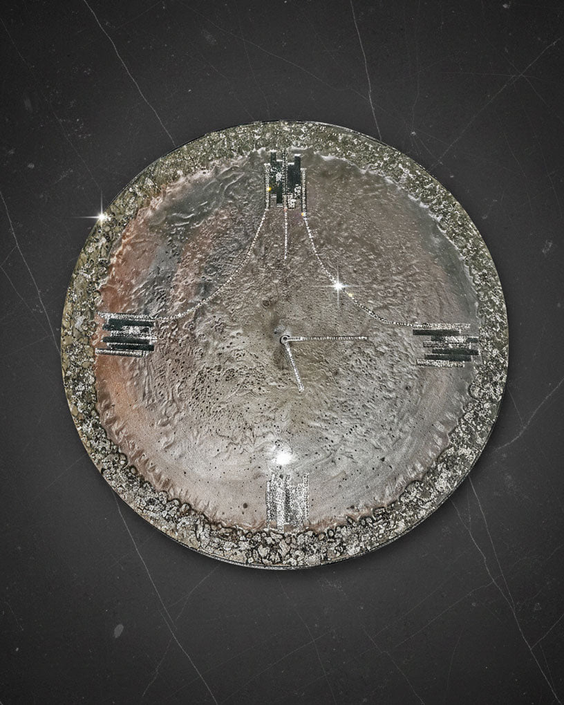 Exclusive, luxury, handmade wall clock with natural stones and crystals
