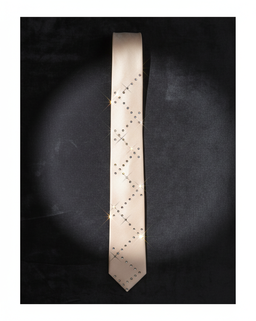 White wedding business formal necktie with Swarovski crystals
