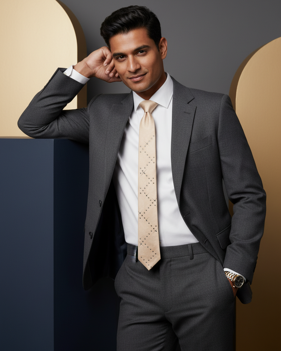 White wedding business formal necktie with Swarovski crystals
