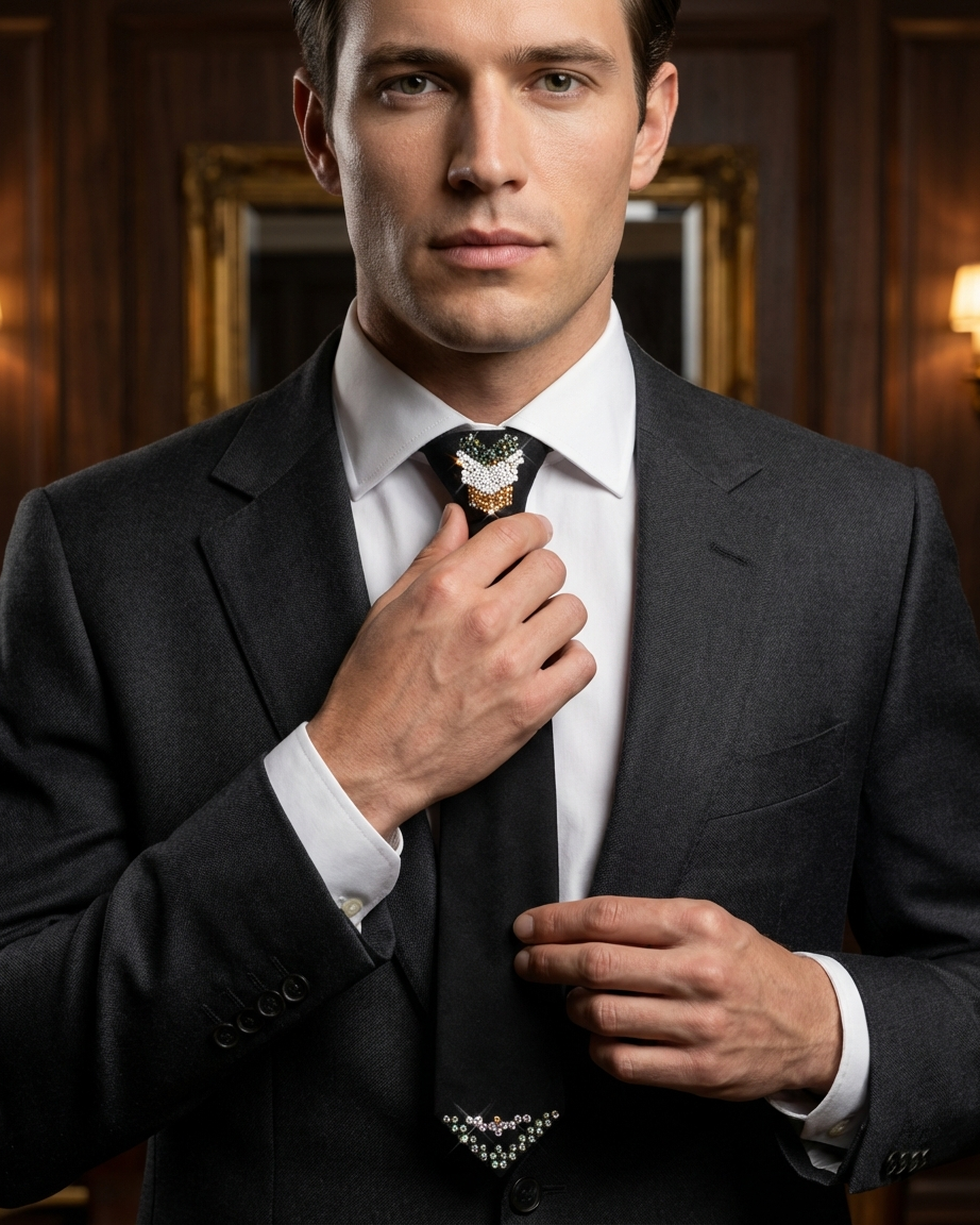 Black necktie with Swarovski crystals